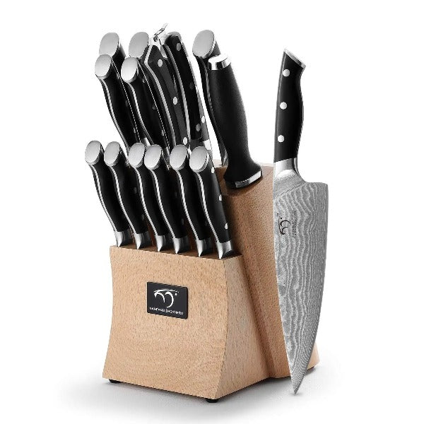 Kitchen Knife Set, 18-Piece Damascus Kitchen Knife Set with Block, ABS  Ergonomic Handle for Chef Knife Set, Knife Sharpener and Kitchen Shears,  Knife