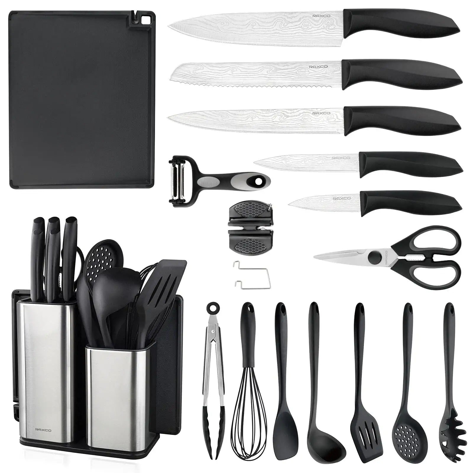 Kitchen Knife Set with Block 7 Piece Silicone Cooking Utensils Set 5-P –  1981Life