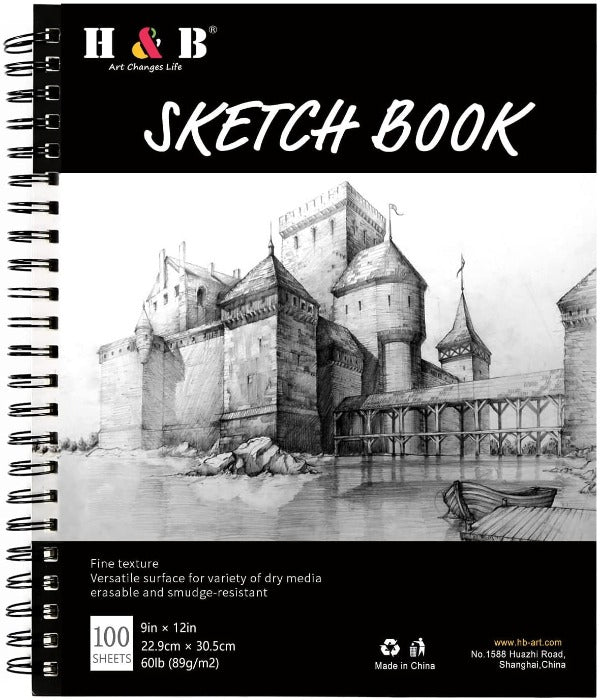 H&b 9x12'' Sketch Book Spiral Bound Artist Sketch Pad Drawing
