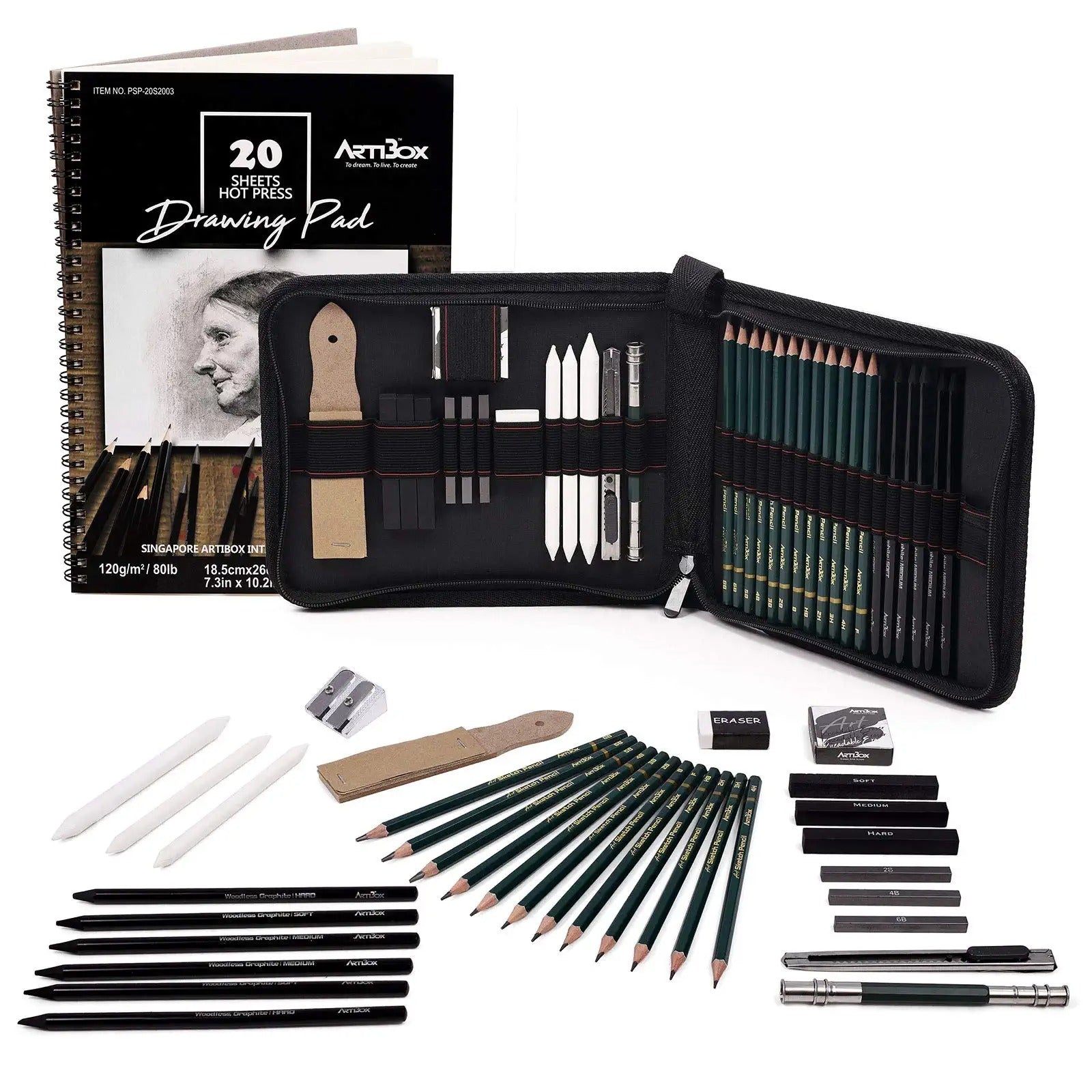 48 pcs Drawing Pencils Kit Sketch Set,Artists Sketching Pencil Set for  Adults Kids Teens Art Supplies Include Charcoal