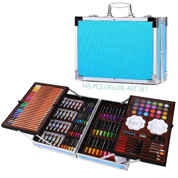 H & B 145-Piece Art Supplies Set for Kids, 2 Layers Drawing