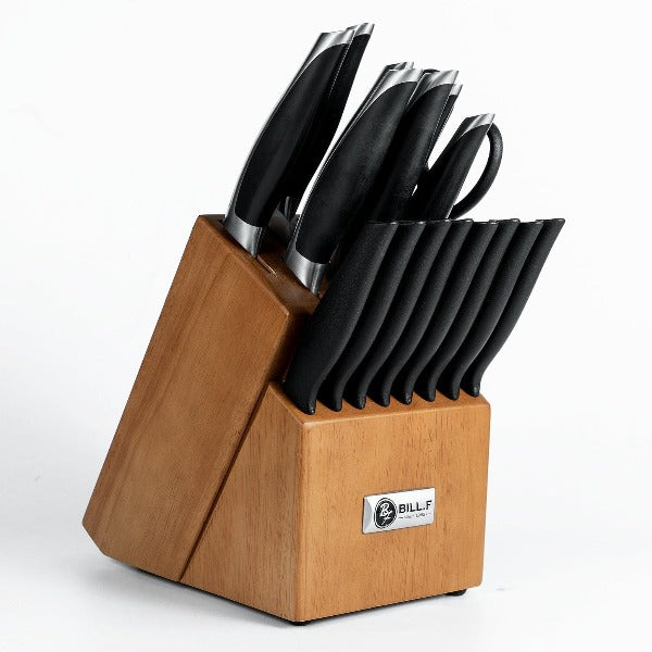 Bill.F® 17-Piece Cutlery Knife Block Set with Built-in Sharpener – 1981Life