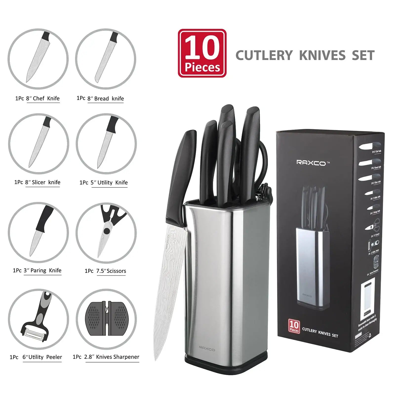 5 Piece Stainless Steel Kitchen Knife Set, Silver Chef Knives for Kitchen  Clearance, Dishwasher Safe Knife Set without Block