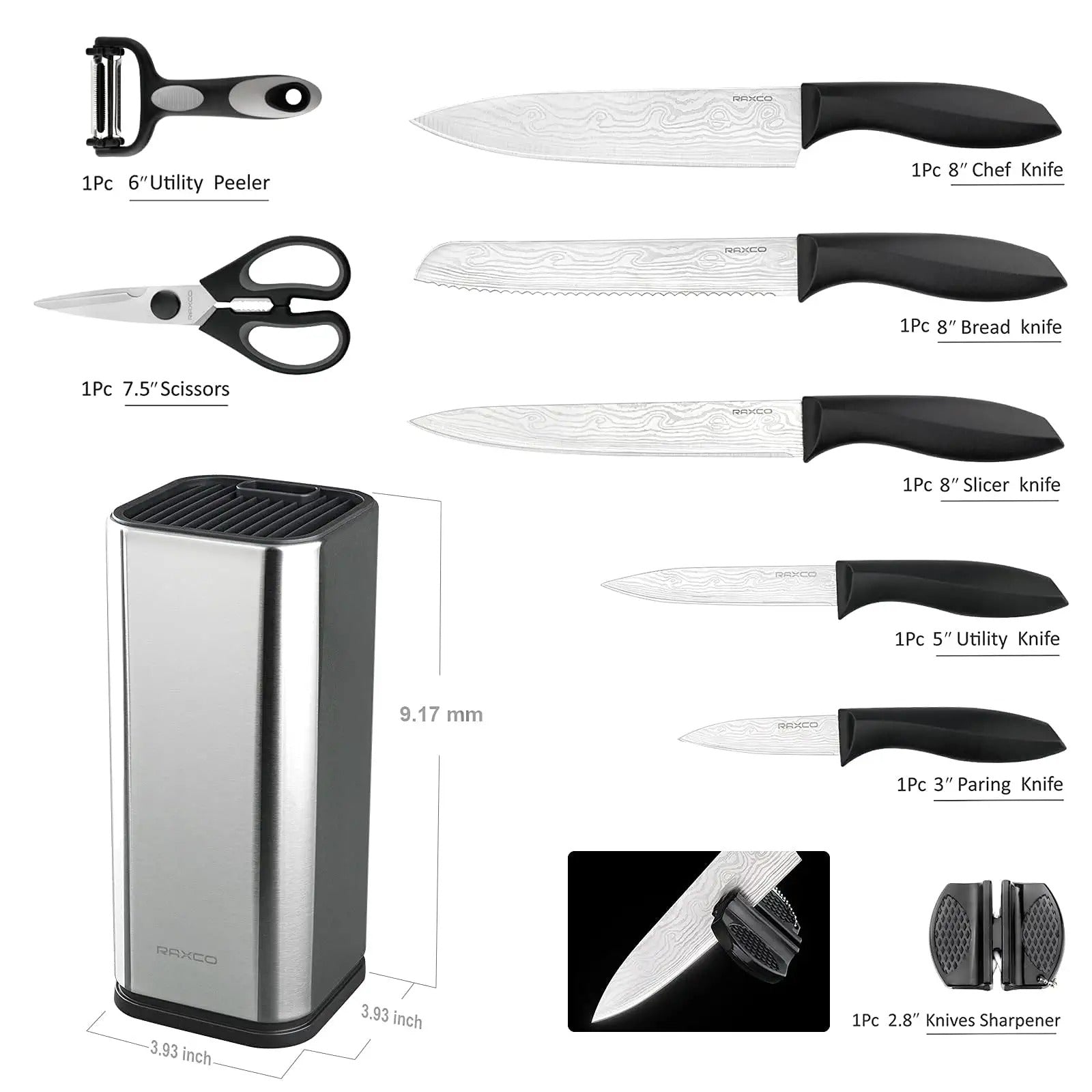 Core Kitchen Professional Knife Set With Peeler 3.5 paring 5