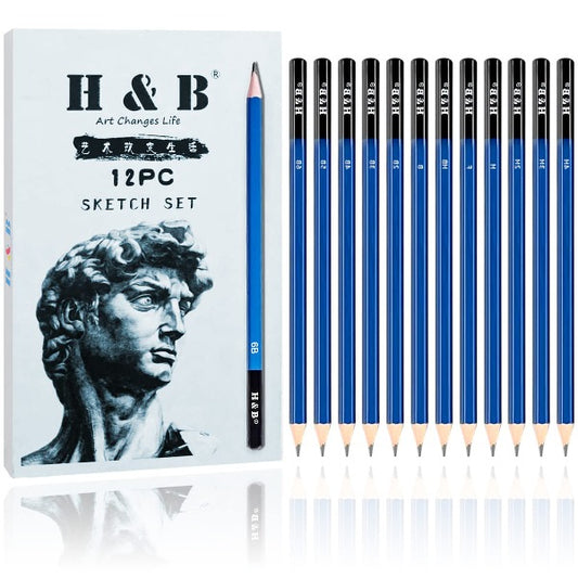 H & B Drawing Pencils Set, 32-Piece Sketch Pencils and Drawing Kit, Complete Artist Kit Includes Graphite Pencils, Charcoal Sticks, Sharpener & Eraser, Professional Sketch Pencils Set for Drawing