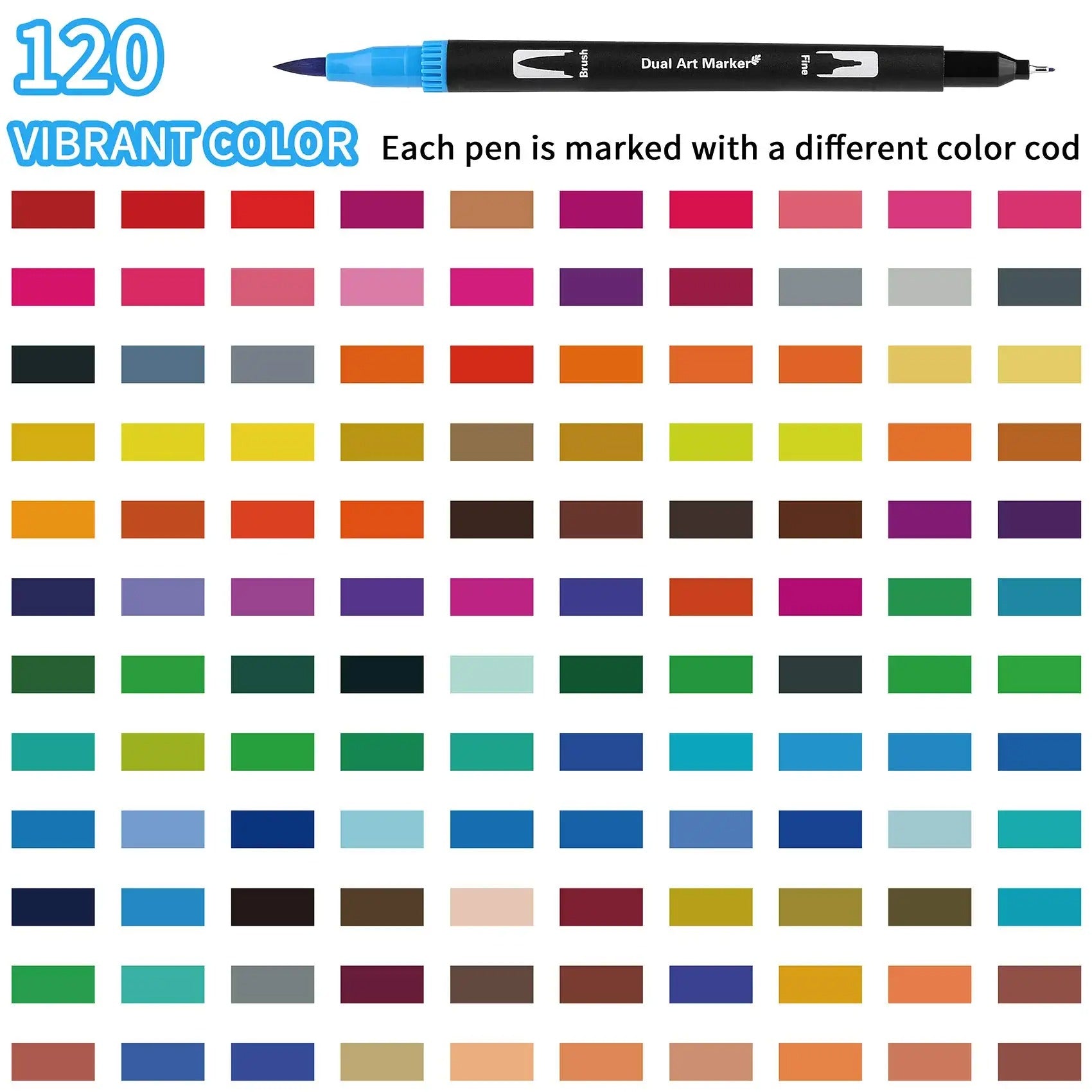 Dual Tips Colored Pens, 120 Colored Drawing Marker with Fine Point & B –  1981Life
