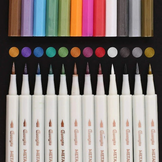 Metallic Marker Pens,12 Assorted Colors Fine Tip Metallic Marker Painting Pens for DIY Photo Album