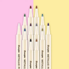 Metallic Marker Pens,12 Assorted Colors Fine Tip Metallic Marker Painting Pens for DIY Photo Album