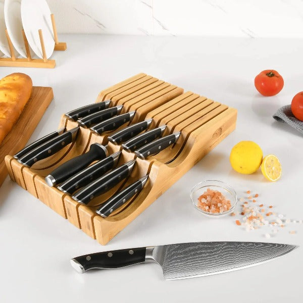 Kitchen Knife Set, 6 Pieces Damascus Knife Block Sets with Bamboo Knives  Drawer Organizer, Perfect for Home and Chefs, Premium Knife Holder, Gift  for
