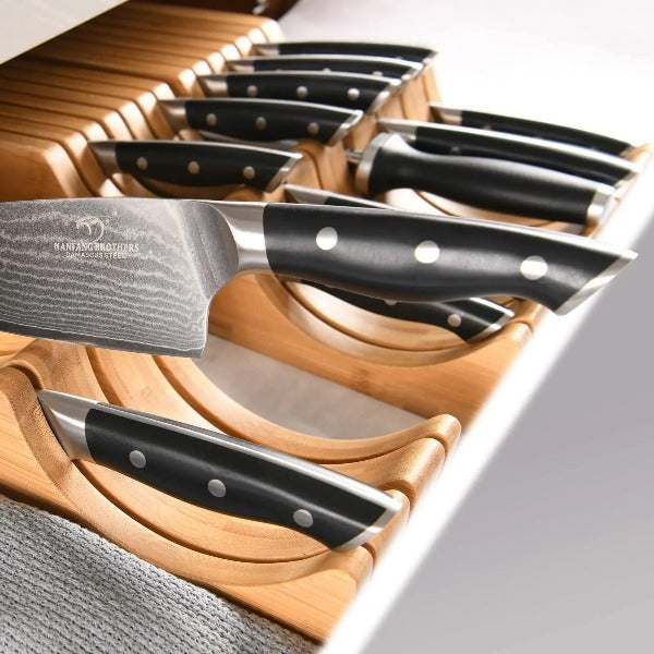  NANFANG BROTHERS Knife Set, 18-Piece Damascus Kitchen Knife Set  with Block, ABS Ergonomic Handle for Chef Knife Set, Carving Fork, Knife  Sharpener and Kitchen Shears, Knife Block Set: Home & Kitchen