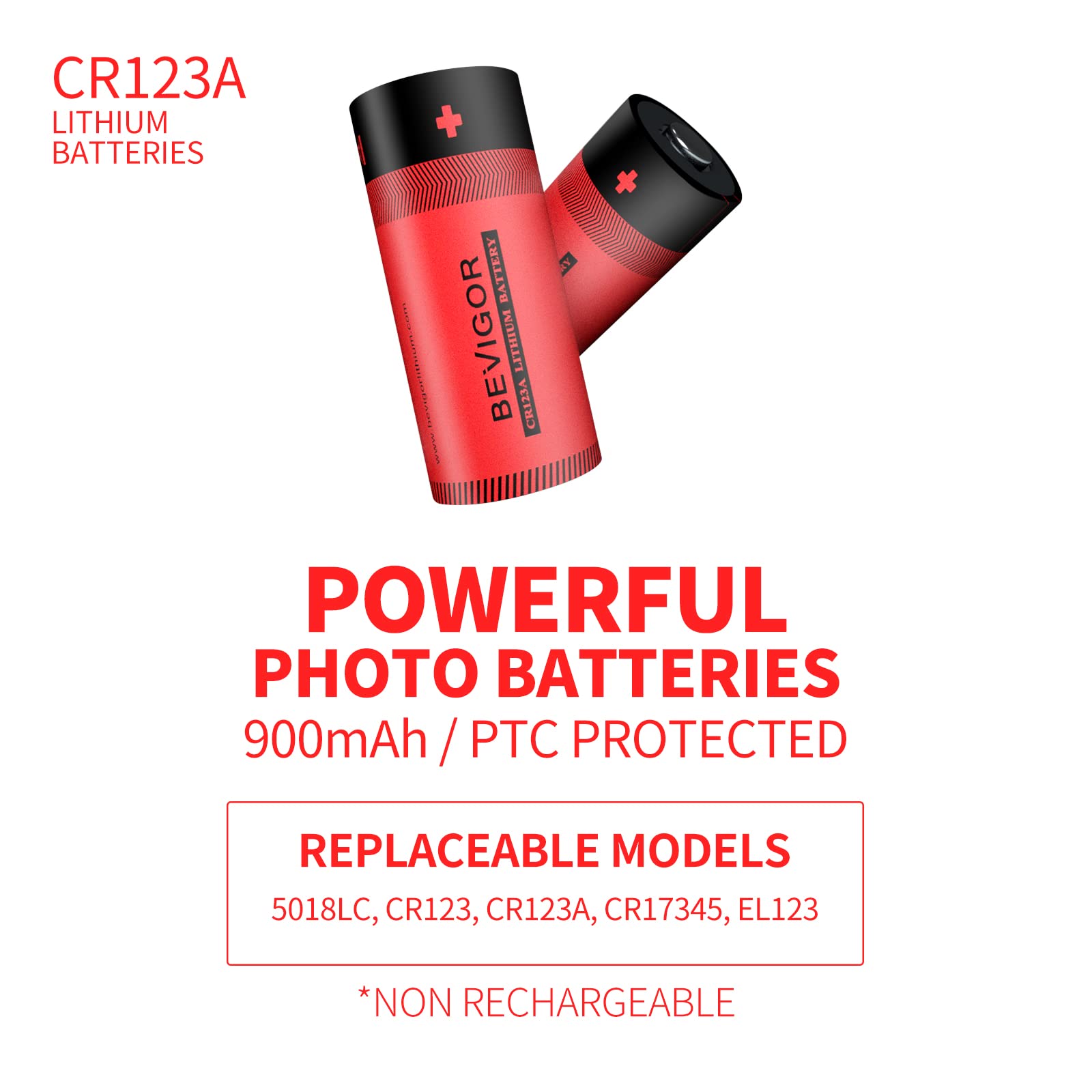 Bevigor CR2 battery, CR2 3V Lithium Battery 900mAh, 12Pack CR2 Lithium  Batteries, Longger Lasting High-Performance PTC Protected for Flashlight