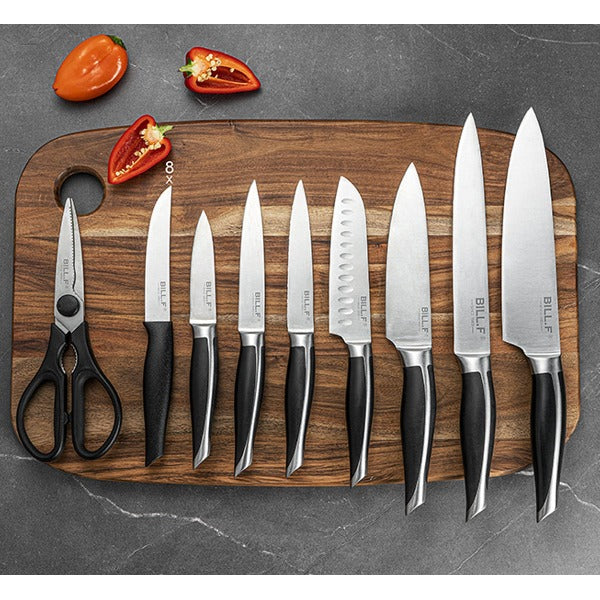 17 Pcs Stainless Steel Knife Block Set, Includes Sharpener, Chef