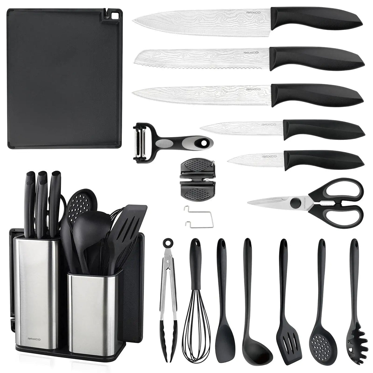 18-Piece Kitchen Knife Set with Block Wooden German Stainless Steel Chef  Knife
