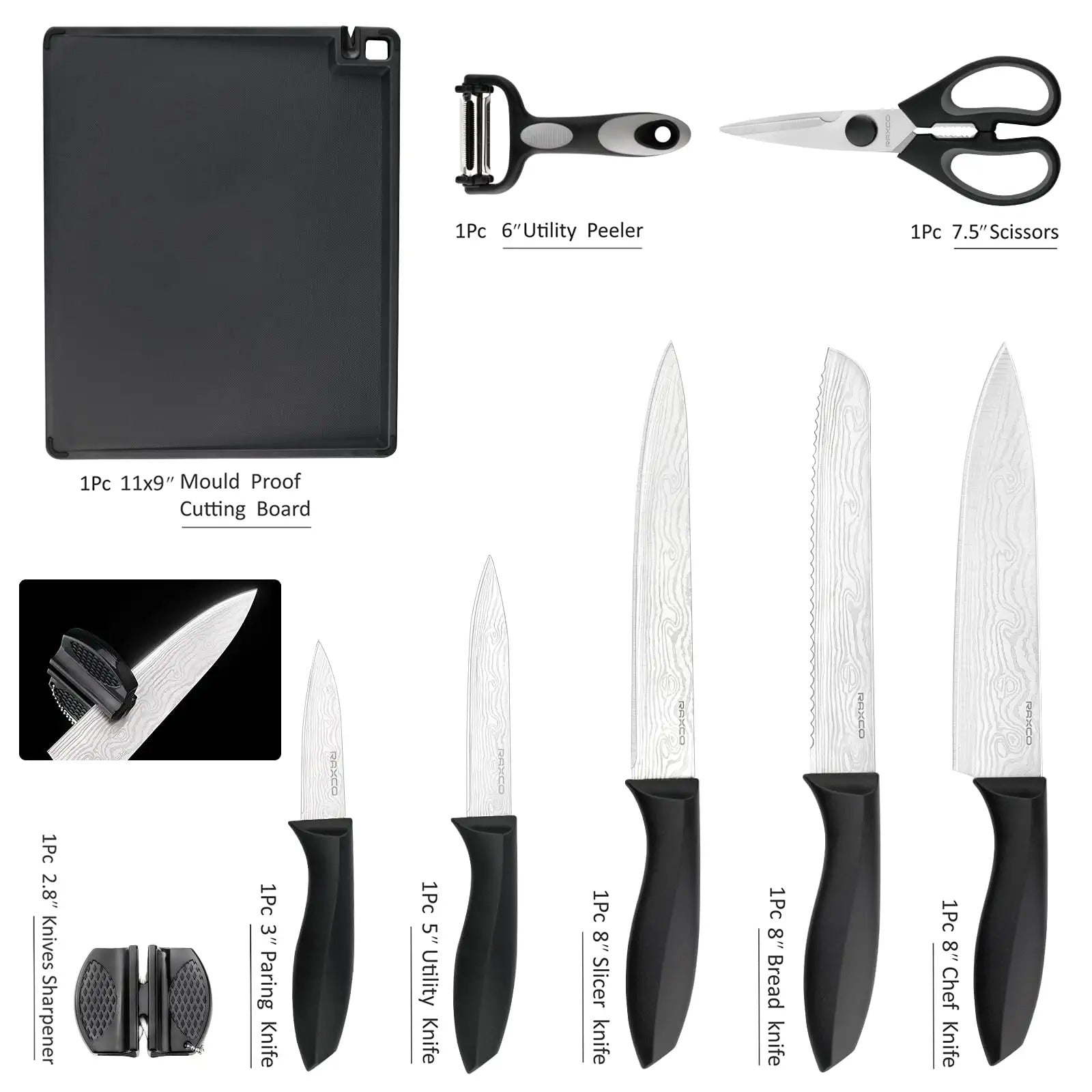 Kitchen Knife Set with Block 7 Piece Silicone Cooking Utensils Set 5-P –  1981Life