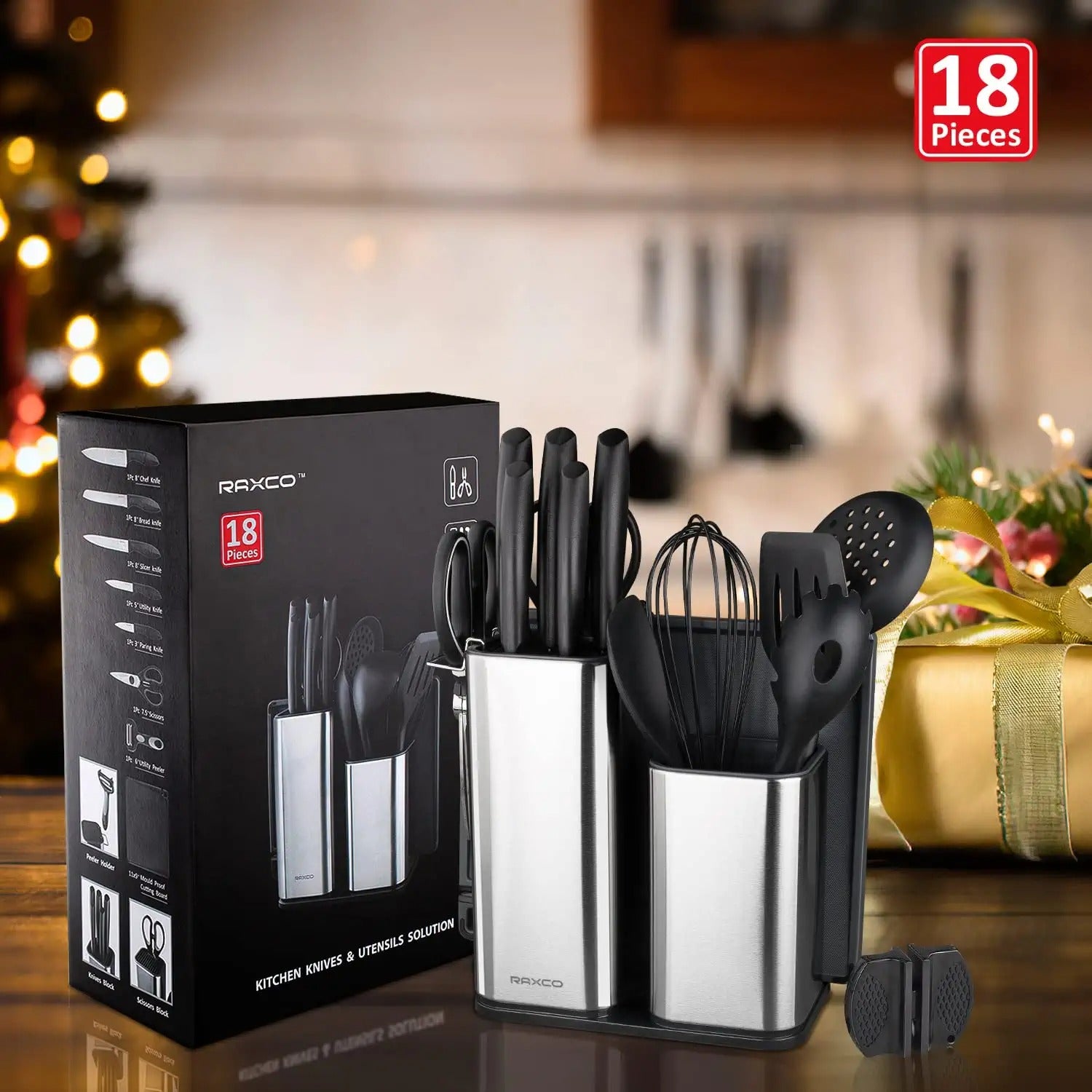 Kitchen Knife Set with Block 7 Piece Silicone Cooking Utensils Set 5-P –  1981Life