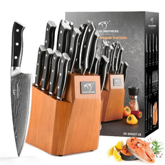 Kitchen Damascus Knife Set, 15-Piece Kitchen Knife Set with Block, ABS –  1981Life