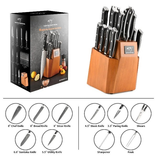 Kitchen Damascus Knife Set, 15-Piece Kitchen Knife Set with Block, ABS –  1981Life