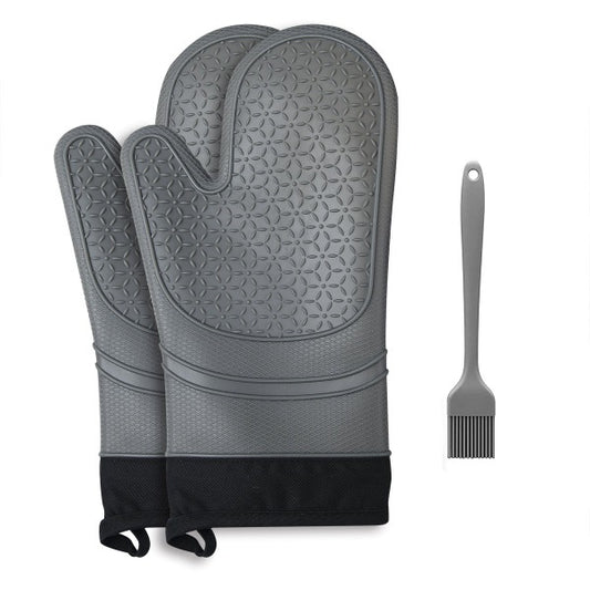 Buy 1 get 1 FREE - One Pair Silicone Oven Gloves with Mini Oven Gloves Brush, Pack of 3  (Gray)