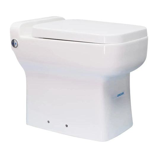 One-piece Dual-Flush Electric Upflush Toilet for Small Space,Remote Control Macerating Toilet with 600watt 4/5HP Macerator Pump Built Into the Base for Basement Toilet System, Connect the sink