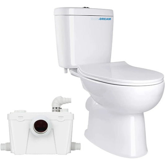 Upflush Macerating Toilet (3-Piece Kit)- Upflush Toilet for Basement Toilet System,Macerating Toilet System Include 500W Macerator Pump with 4 Water Inltes for Kitchen Sink, Bathroom, Laundry