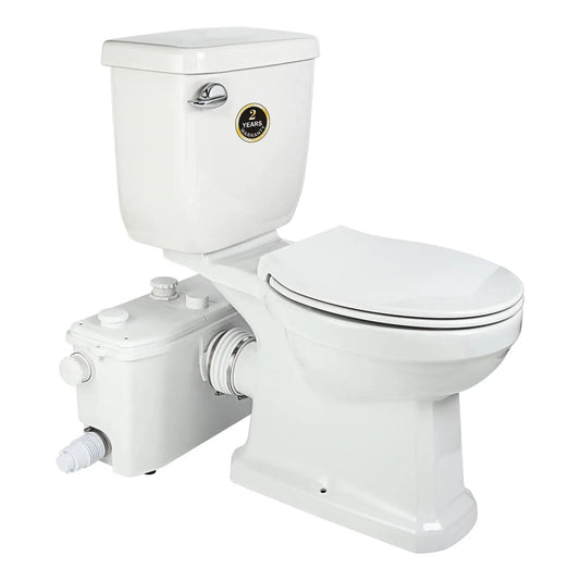 Macerating Toilet with 700 Watt Macerator Pump, Extension Pipe and Round Bowl, for Kitchen Sink, Bathroom, Laundry - Upflush Toilet for Basement Toilet