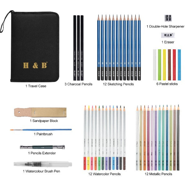 H & B 72PCS Drawing Supplies Sketching Set,Art Kit include Drawing &  Colored Pencils for Adults Artists Kids.Pro Art Sketch Supplies with  Sketchpad,Watercolor & Metallic Pencils
