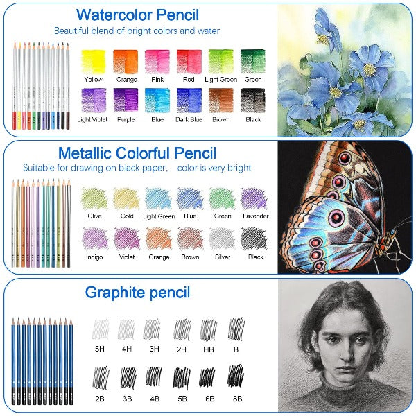 51pcs Professional Drawing Artist Kit Set Pencils and Sketch