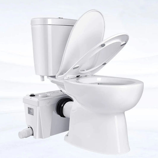 Macerating Upflush Toilet 3 piece Set, Upflush Toilet System with 500Watt Maerator Pump with 4 Water Inltes for Basement Room Included Water Tank, Toilet Bowl, Toilet Seat, Extension Pipe