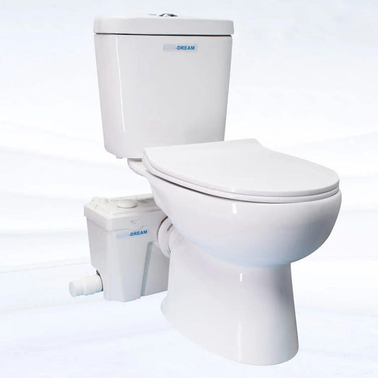 Macerating Upflush Toilet 3 piece Set with 500Watt Maerator Pump, Upflush Toilet System for Basement Room Included Water Tank, Toilet Bowl, Toilet Seat, Extension Pipe