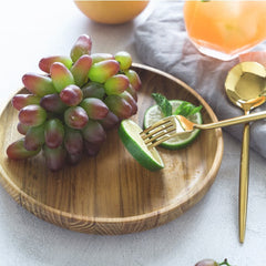 Buy 1 get 1 FREE - Round Wooden Tray Serving Platters for Tea Set Fruits Candies Food Home Decoration