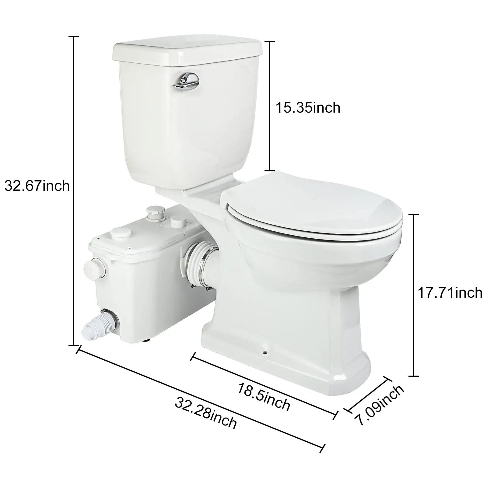 Macerating Toilet with 700 Watt Macerator Pump, Round Bowl and