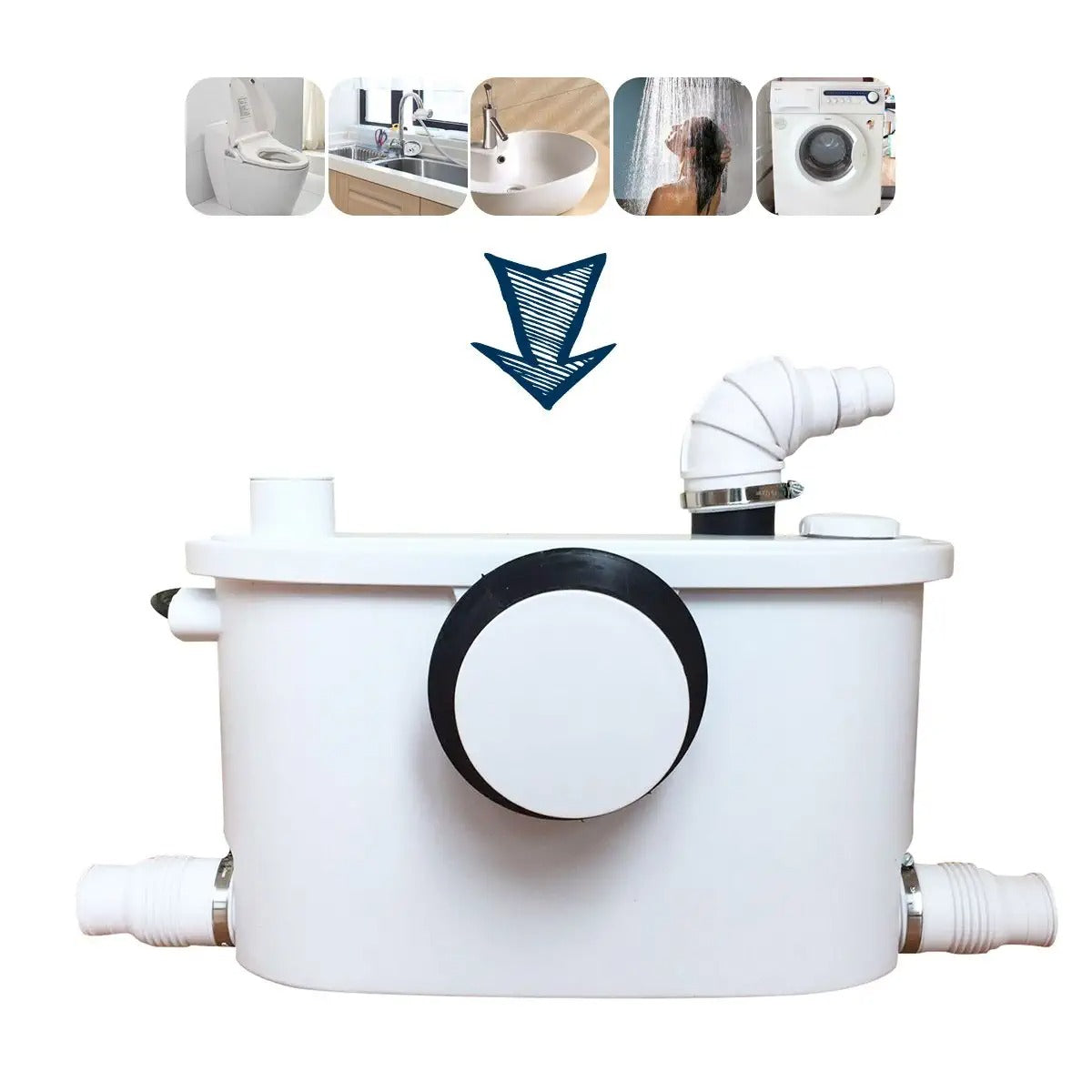 Two Piece Toilet with 700W Macerator Pump for Upflush Toilet System and 4  Water Inlets Connect Full Bathroom, Sink, Toilet, Water Disposal, Automatic