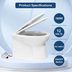 Electric Marine RV Toilet Household Style Compact Bowl with 12V Macerator Pump