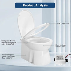 Electric Marine RV Toilet Household Style Compact Bowl with 12V Macerator Pump