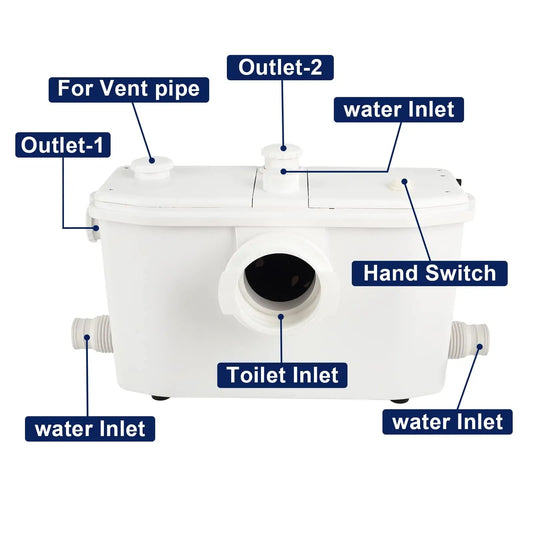 Macerating Toilet with 700 Watt Macerator Pump, Round Bowl and Extension Pipe, for Bathroom, Kitchen Sink, Laundry - Upflush Macerating Toilet System(3-Piece Kit)