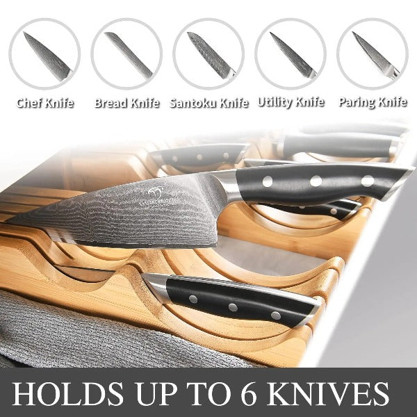 Kitchen Knife Set, 6 Pieces Damascus Knife Block Sets with Bamboo Kniv –  1981Life