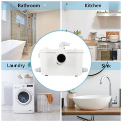 Macerating Toilet with 700 Watt Macerator Pump, Extension Pipe and Round Bowl, for Kitchen Sink, Bathroom, Laundry - Upflush Toilet for Basement Toilet