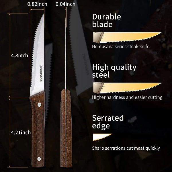 Steak Knives, Hemusana Steak Knives Set of 6, Stainless Steel Serrated –  1981Life