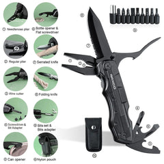 Pocket Knife Multitool Tactical Folding Knife with Pliers Screwdriver Bottle Opener Liner Lock for Camping Hiking Fishing Hunting Cycling