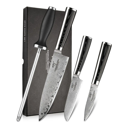 4 Pieces Damascus Kitchen Knife Set, 67 Layer Handmade VG10 Steel Core Forged Chef Knife Set