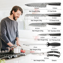 Kitchen Knife Set,6 pcs 67 Layer Handmade Damascus VG10 Steel Ultra Sharp Blades Chef Knife Set with Ergonomic Non-slip Micarta Handle, Professional Vegetable Meat Cooking Knife with Gift Box