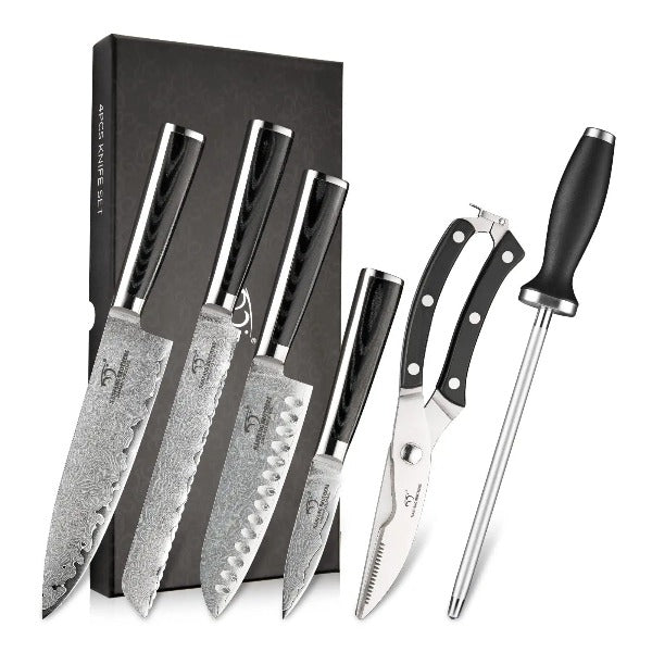 Kitchen Knife Set,6 pcs 67 Layer Handmade Damascus VG10 Steel Ultra Sharp Blades Chef Knife Set with Ergonomic Non-slip Micarta Handle, Professional Vegetable Meat Cooking Knife with Gift Box