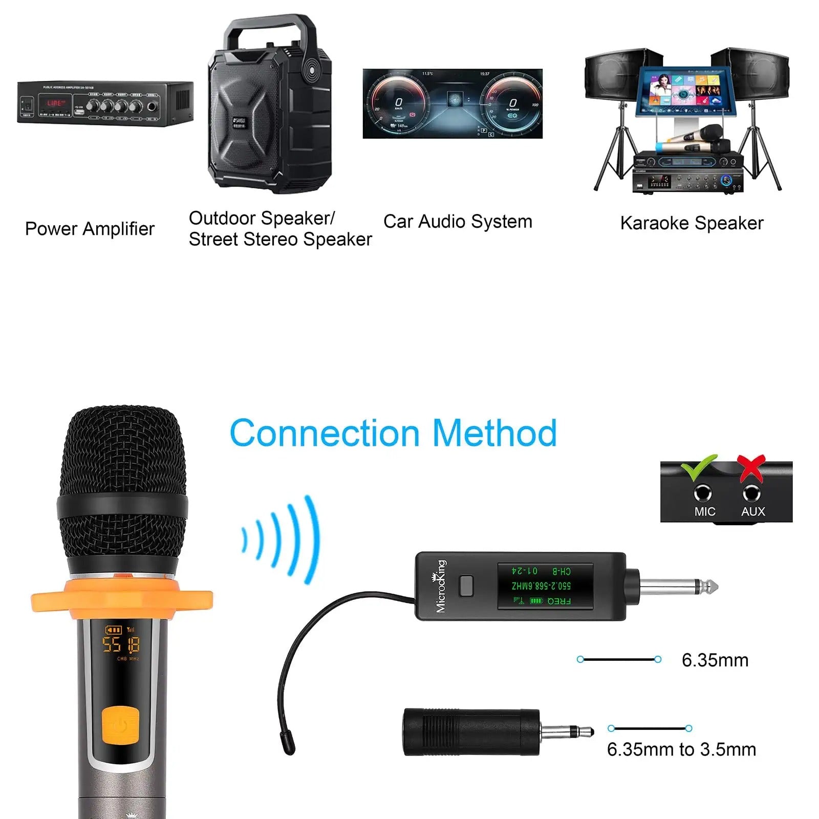 MicrocKing Wireless Microphone System, with 4 Handheld Mics, Metal Build,  Fixed Frequency, Long Range 400ft, Ideal for