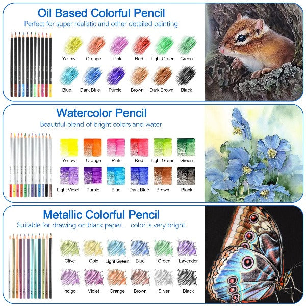 H&B 51pcs/set Professional Drawing Kit Sketching Pencils Art Painting  Supplies with Carrying Bag 