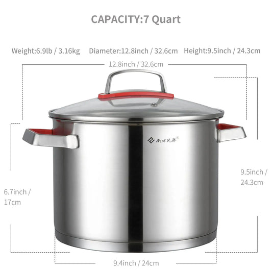 Stainless Steel Stock Pot with Glass Lid 316 Food Grade Copper Core Nonstick Stew Pot