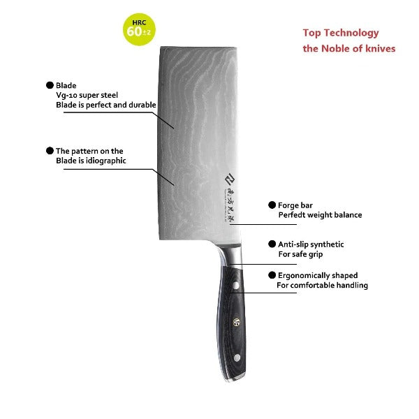 VG-10 67-Layer Damascus Vegetable Cleaver Chopping Knife 7-inch