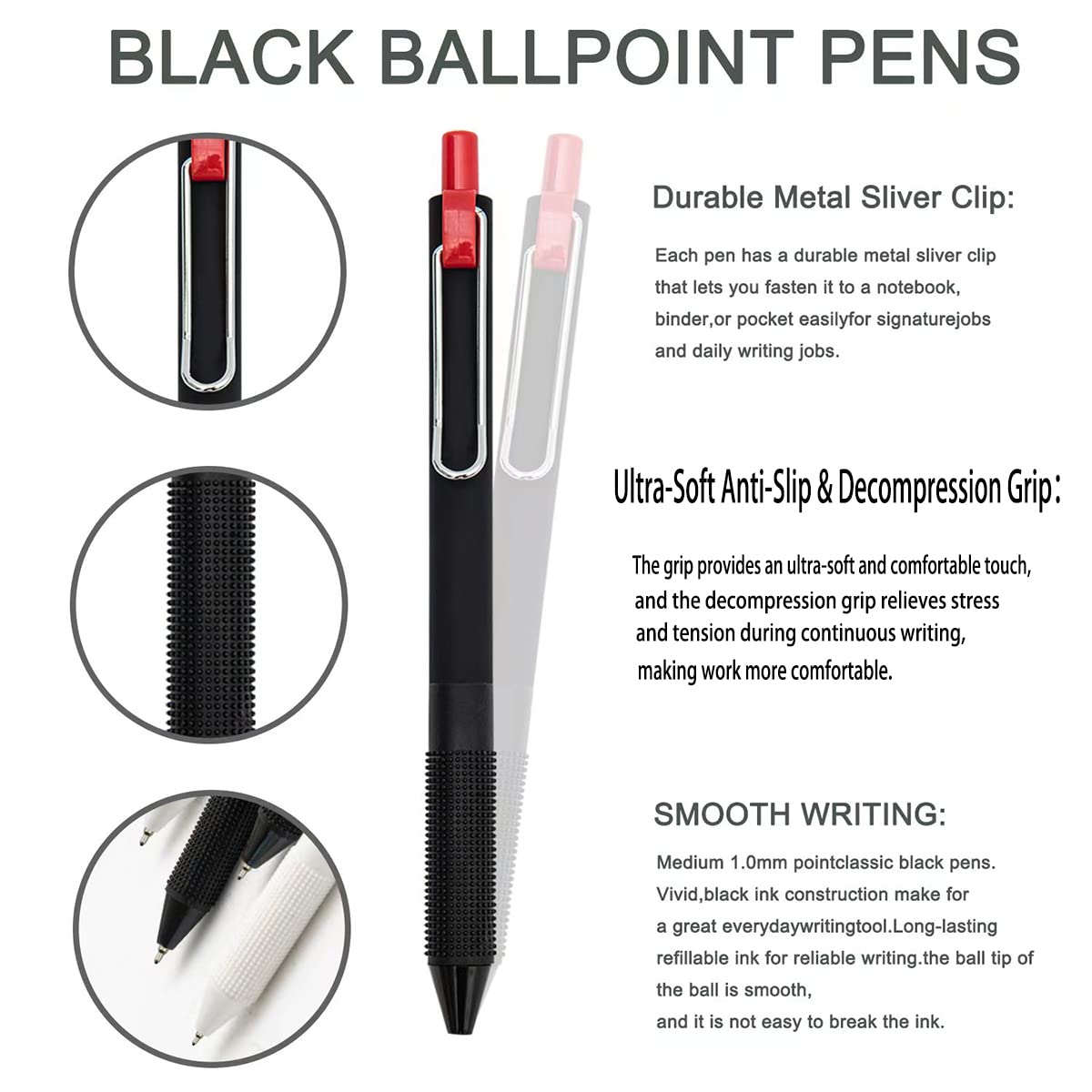Stress Relief Ballpoint Pens Medium Point Black Pen with Soft Grip –  1981Life