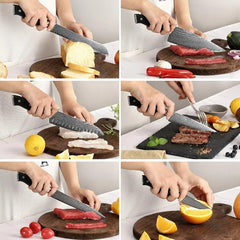 Knife Sets, 9 Pieces Damascus Steel Kitchen Knife Block Sets with Ergonomic Triple Rivet Handle, Knife Sharpener and Kitchen Shears