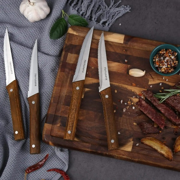 Steak Knife Set Damascus Steel Straight Blade Kitchen Dinner Cutlery Meat  Slicer