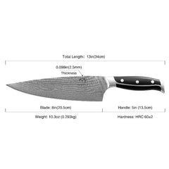 Chef Knife 8 Inch, WanRui Series Professional Kitchen Knife Forged with VG10 Super Steel 67-Layer Damascus, Non-slip ABS Ergonomic Triple Rivet Handle, Razor Sharp Lightweight Multipurpose